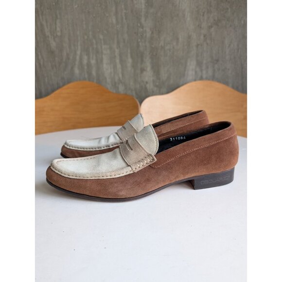 DSquared2-Men\'s Brown/Ivory/Taupe-Suede Almond Toe Penny Loafers-EU41/US 8 main image 7